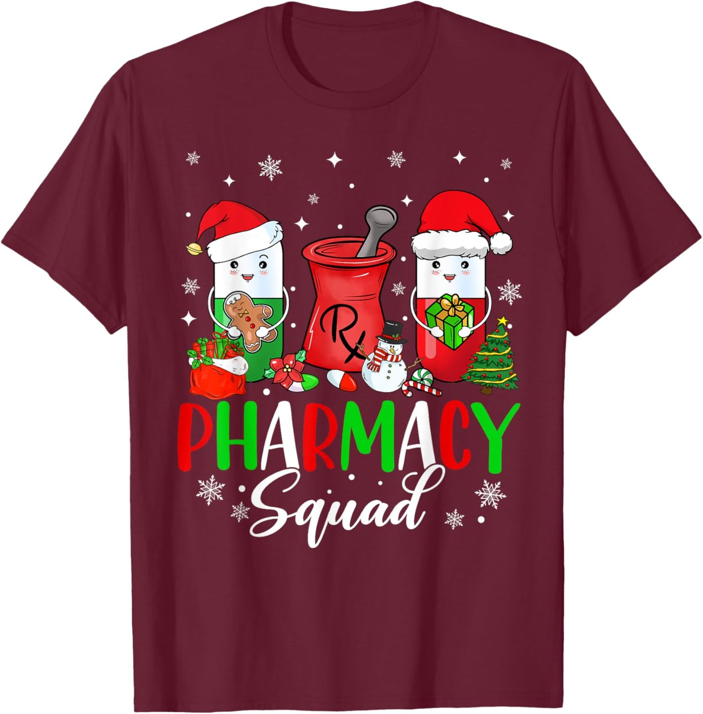 Funny Pharmacy tech Squad Christmas Matching Holiday Pajama T-Shirt - T-Shirt | Maroon