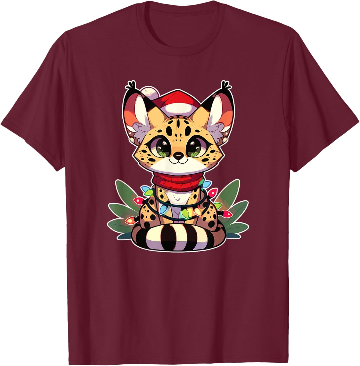 Christmas Fairy Lights Serval Cat Women Kids T-Shirt - T-Shirt | Maroon