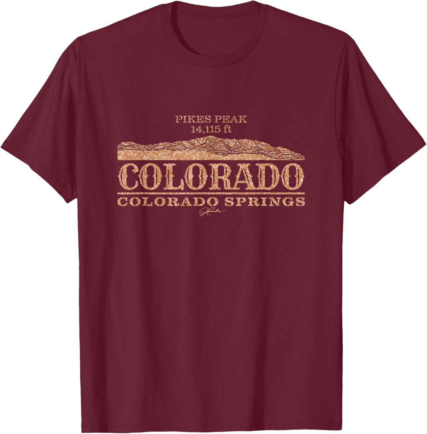 JCombs: Colorado Springs, CO with Pikes Peak T-Shirt - T-Shirt | Maroon