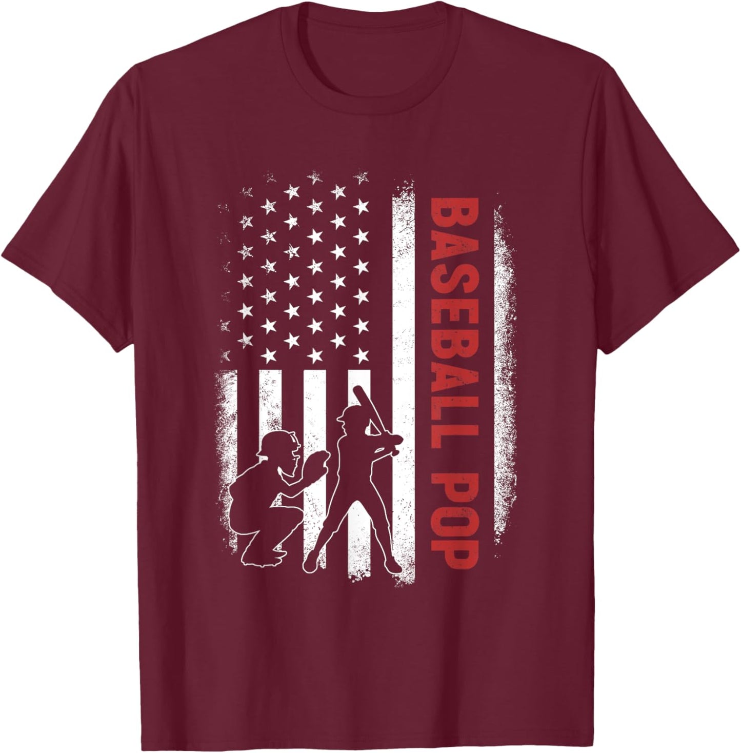 Baseball Pop American US Flag Gifts For Father's Day T-Shirt - T-Shirt | Maroon