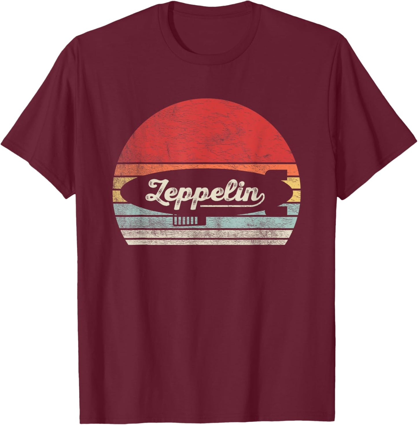Zeppelin Airship Retro Sunset Stripes T-Shirt - T-Shirt | Maroon
