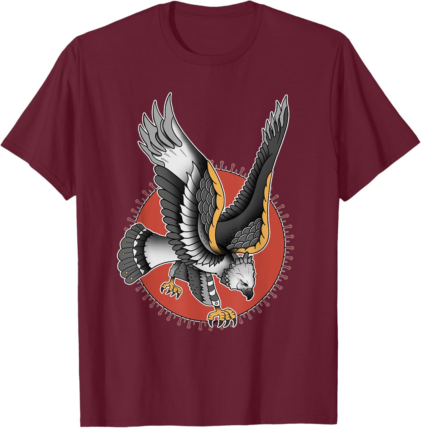 Vintage American Traditional Harpy Eagle Tattoo T-Shirt - T-Shirt | Maroon