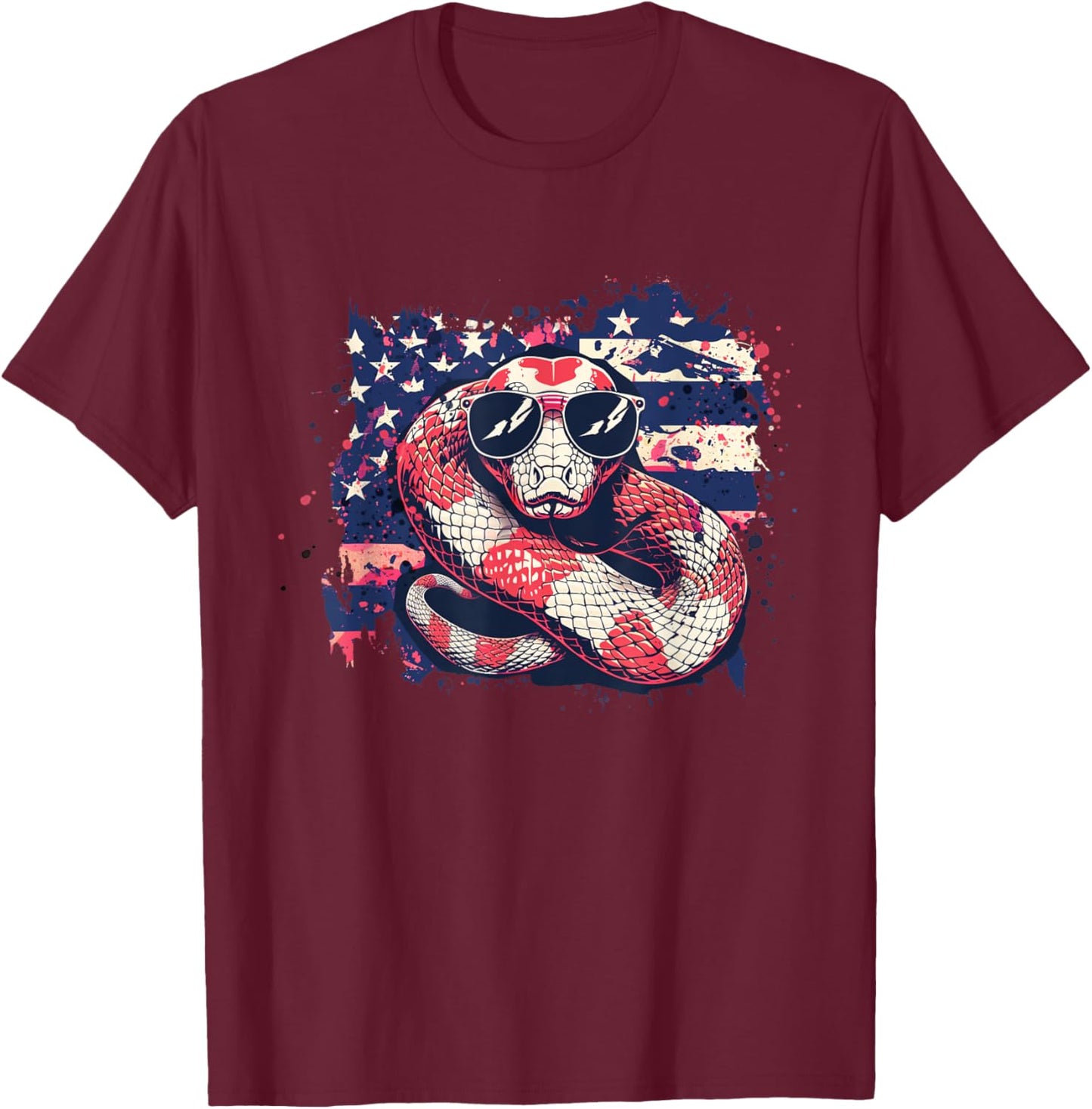 Funny Python Snake USA Flag Patriotic Women Kids Boy T-Shirt - T-Shirt | Maroon