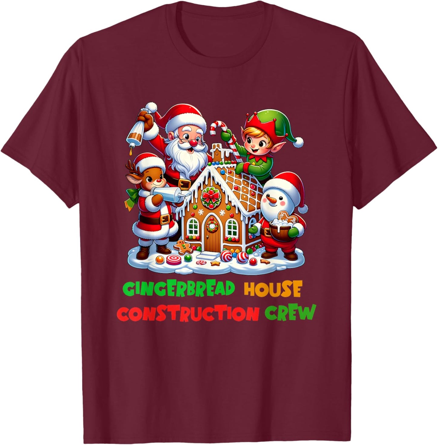 Gingerbread House Construction Crew T-Shirt - T-Shirt | Maroon