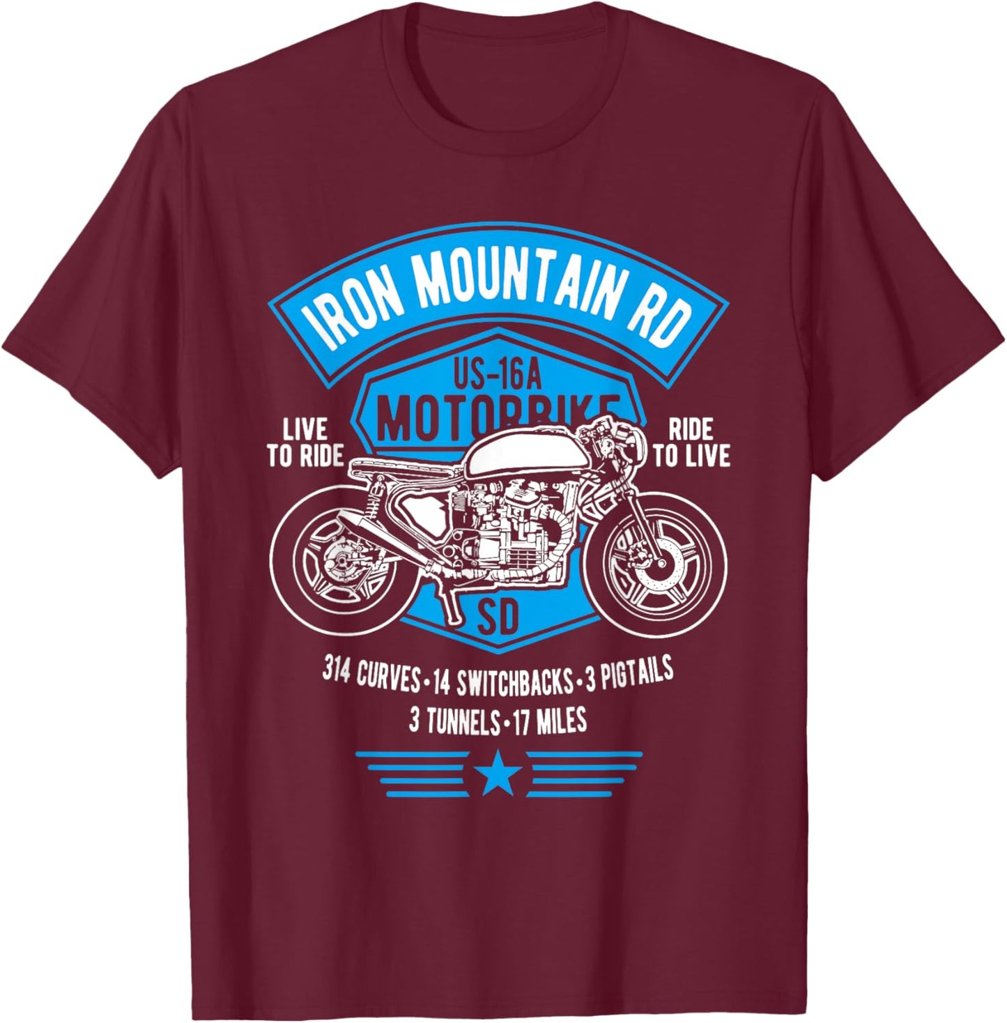 Iron Mountain Road US-16A South Dakota Motorcycle Design T-Shirt - T-Shirt | Maroon