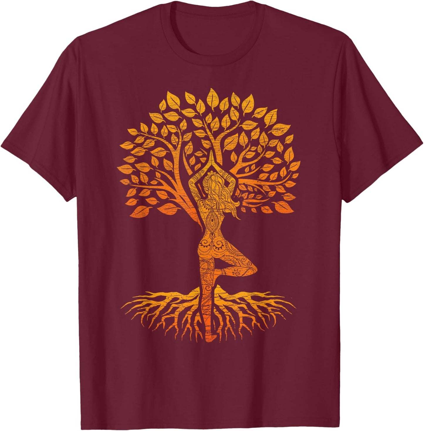 Tree of Life Yoga : Chakra Haka, Classic Fit, Round Neck, Black T-Shirt - T-Shirt | Maroon
