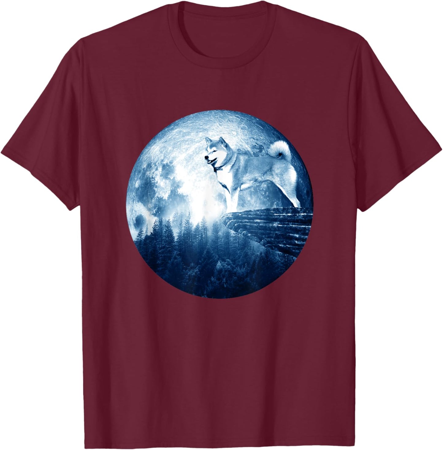 Japanese Shibu Inu Dog Moon Dog Mom Dad Women Men Dog Lovers T-Shirt - T-Shirt | Maroon