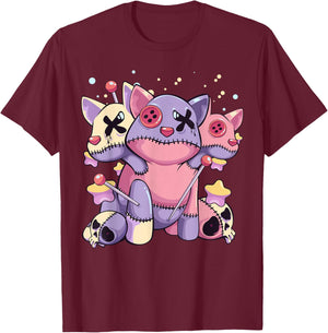 Pastel Goth Kawaii Menhera Yami Voodoo Doll Three Headed Dog T-Shirt - T-Shirt | Maroon