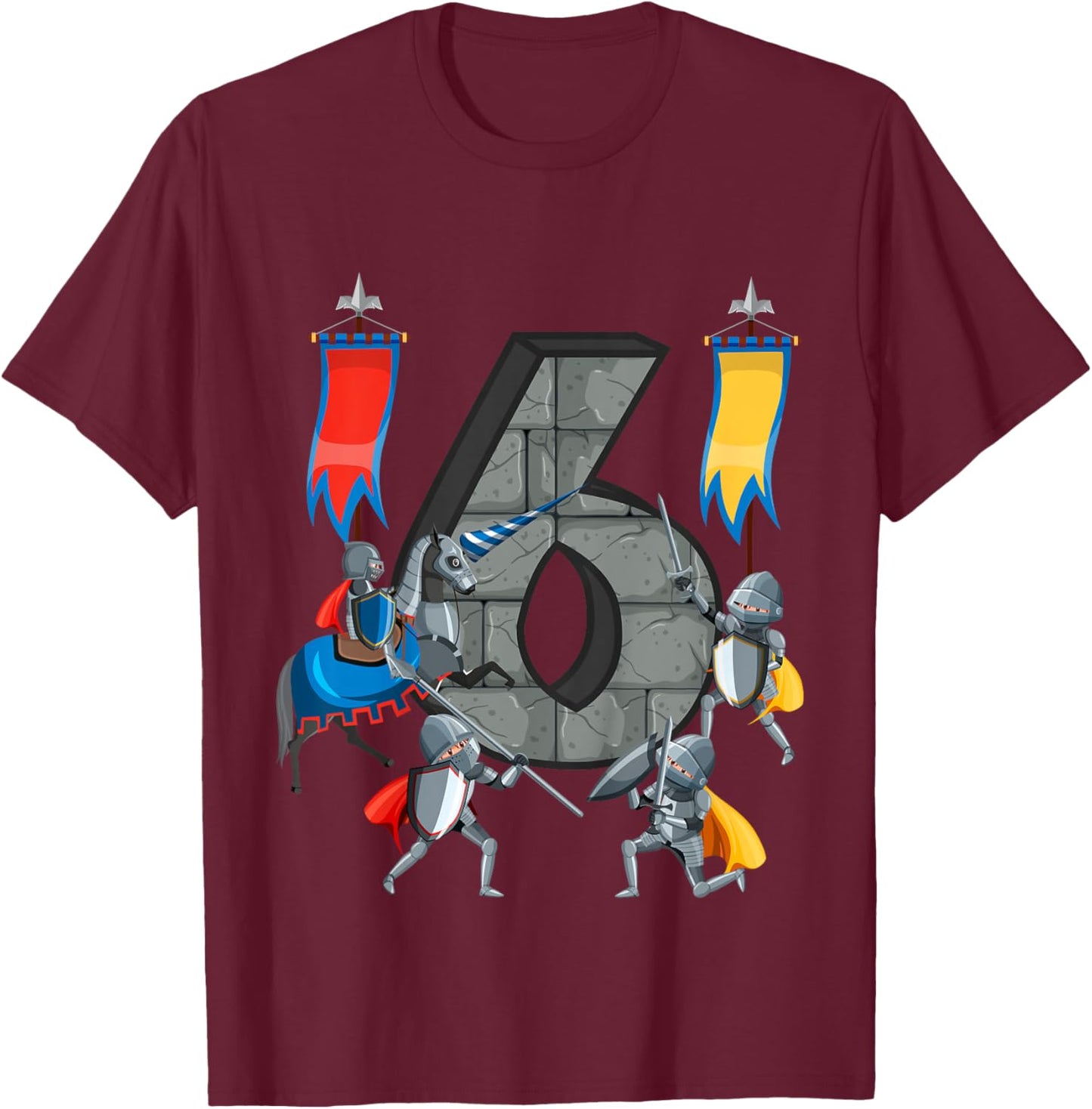 Medieval Knights Middle Ages History Castle 6th Birthday T-Shirt - T-Shirt | Maroon