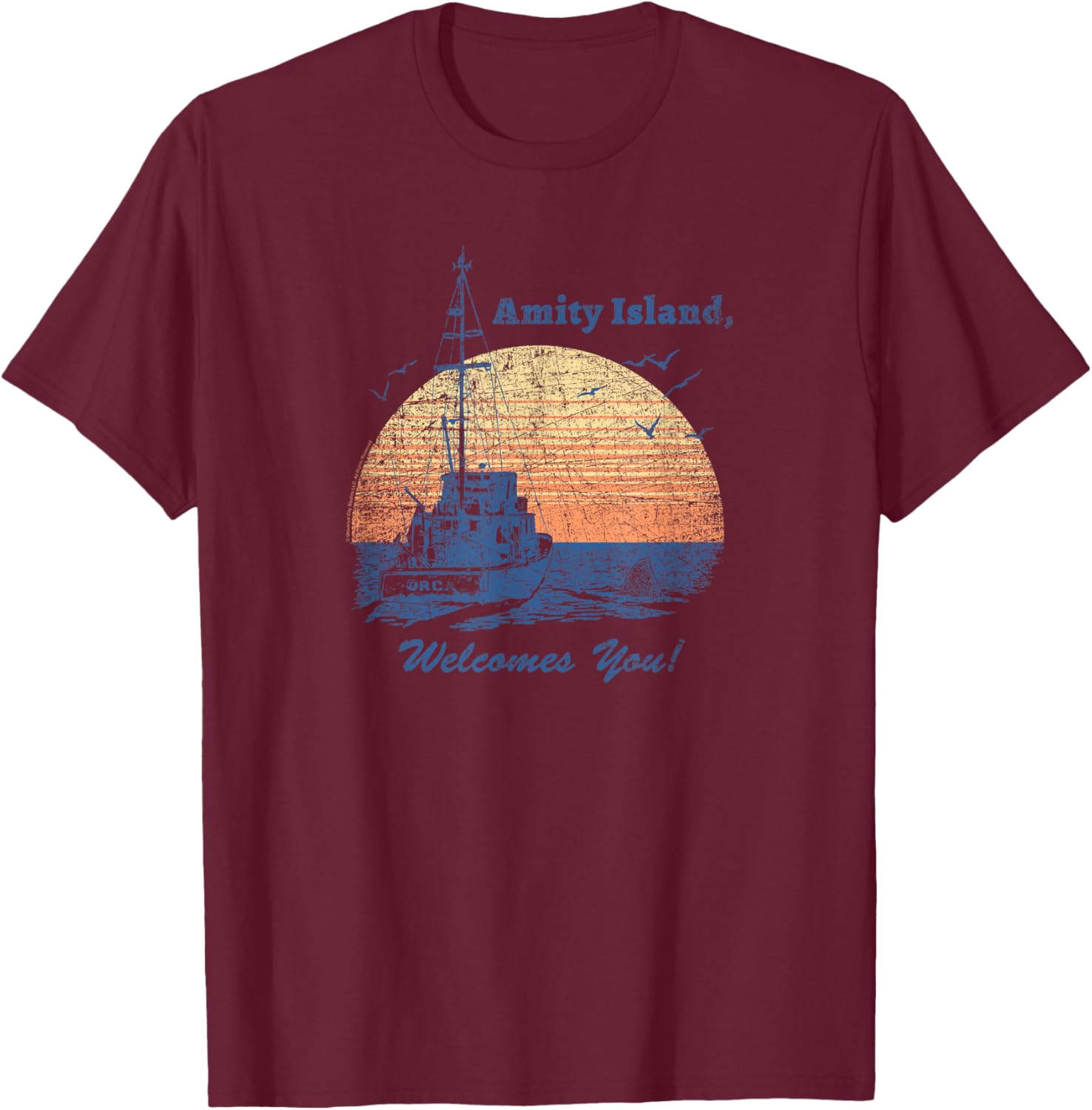 Jaws Vintage Amity Island T-Shirt - T-Shirt | Maroon