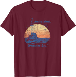 Jaws Vintage Amity Island T-Shirt - T-Shirt | Maroon