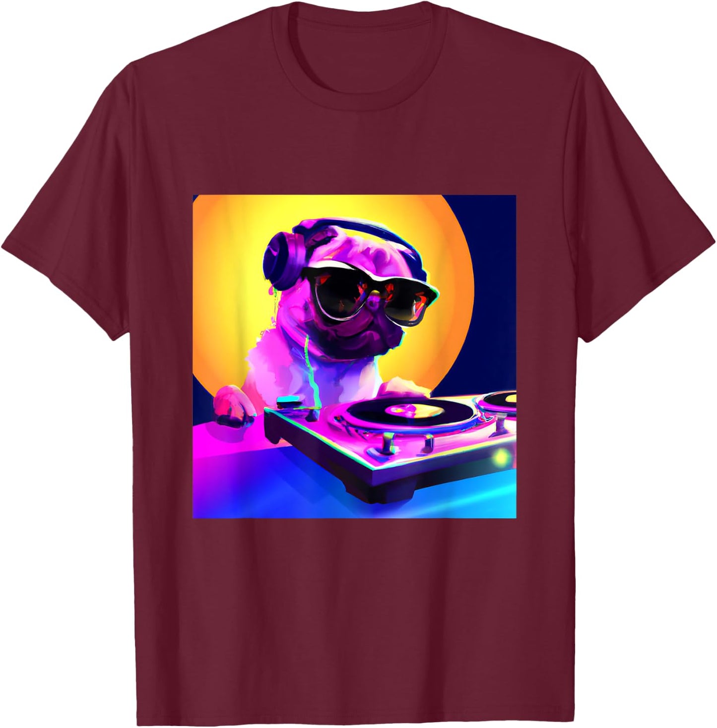 Pug DJ Vaporwave Shirt Aesthetic Dog Men Women Boys Girls T-Shirt - T-Shirt | Maroon