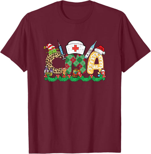 CMA Christmas Pajama X-Mas Certified Medical Assistant T-Shirt - T-Shirt | Maroon