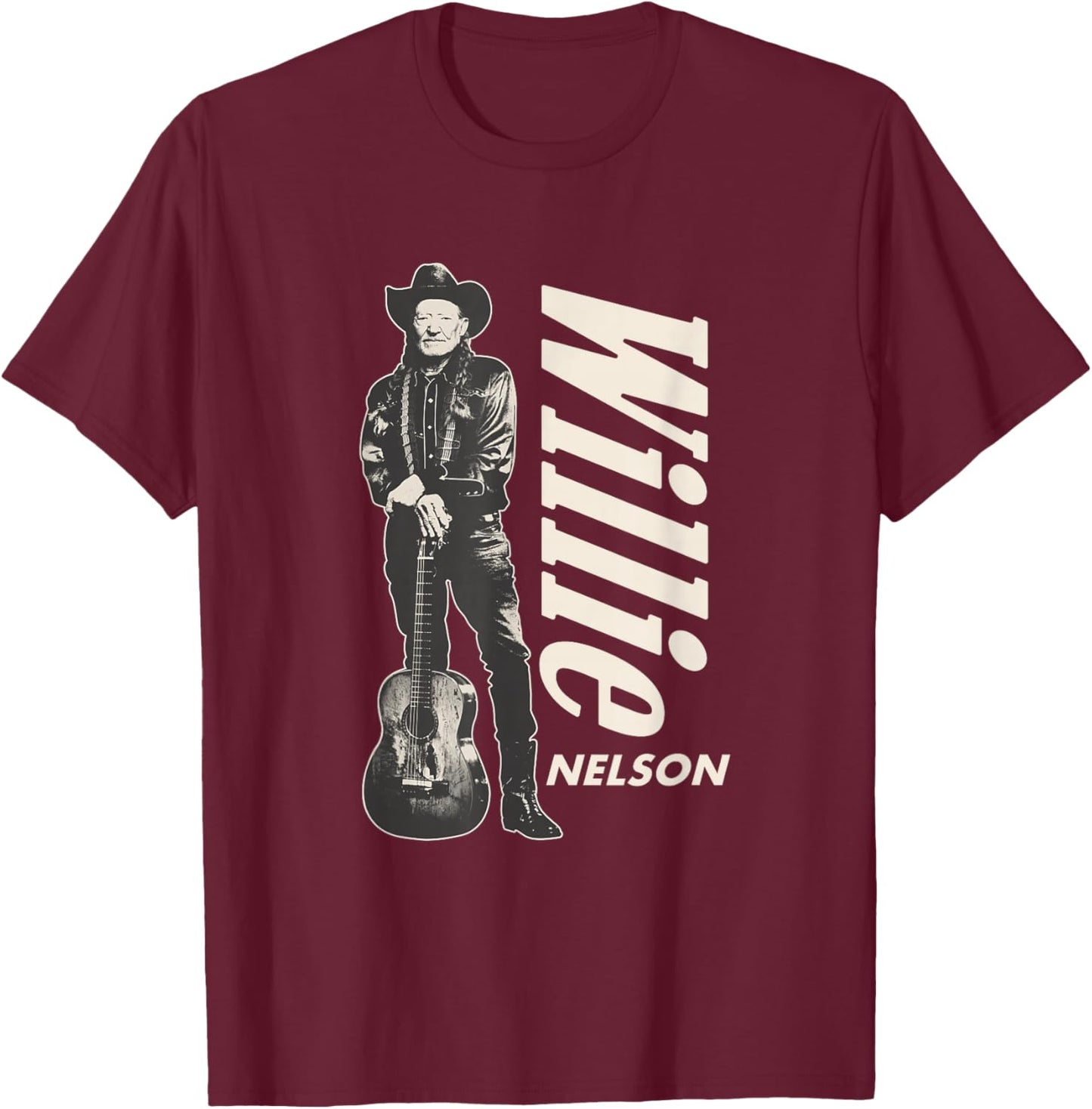 Offizielle Willie Nelson stehende Gitarre T-Shirt - T-Shirt | Maroon