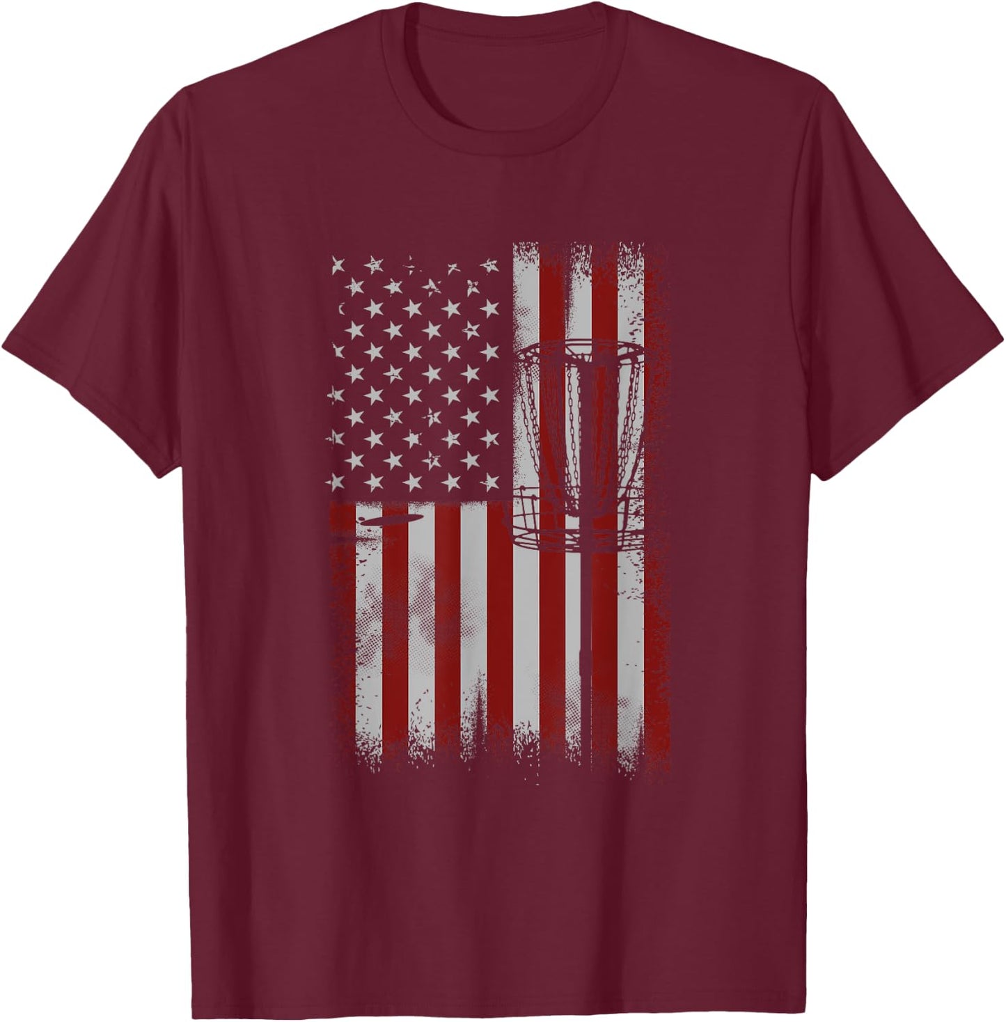 Retro American Flag Disc Golf Gift Disc Golf Player T-Shirt - T-Shirt | Maroon