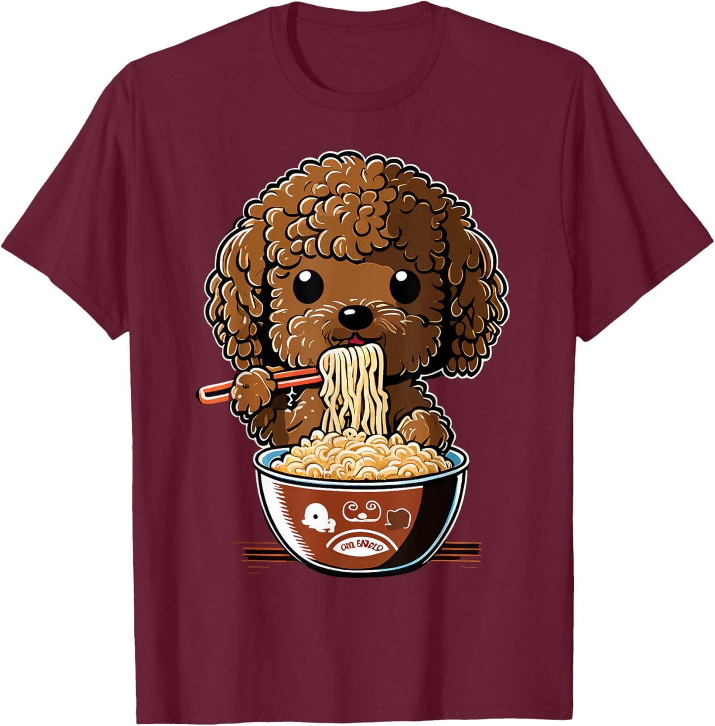 Anime Pet Design Cute Toy Poodle Dog Eating Ramen -Kids T-Shirt - T-Shirt | Maroon