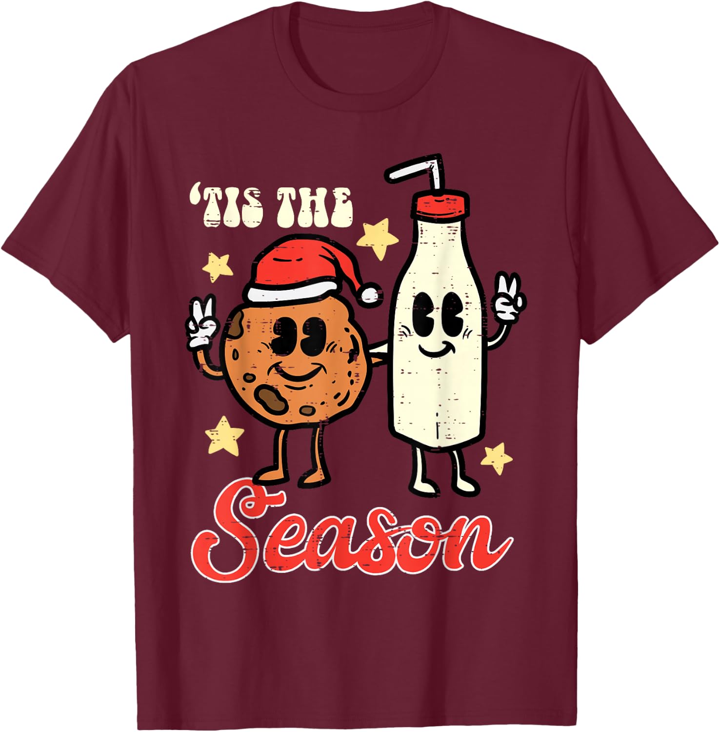 Tis The Season Cookie Milk Christmas Xmas Men Women Kids T-Shirt - T-Shirt | Maroon