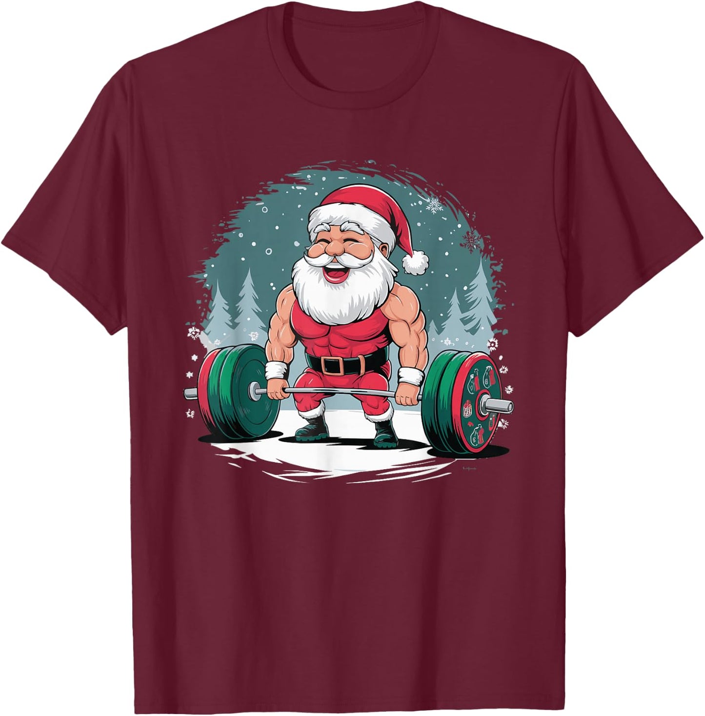 Santa Weightlifting Fitness Bodybuilder Workout T-Shirt - T-Shirt | Maroon