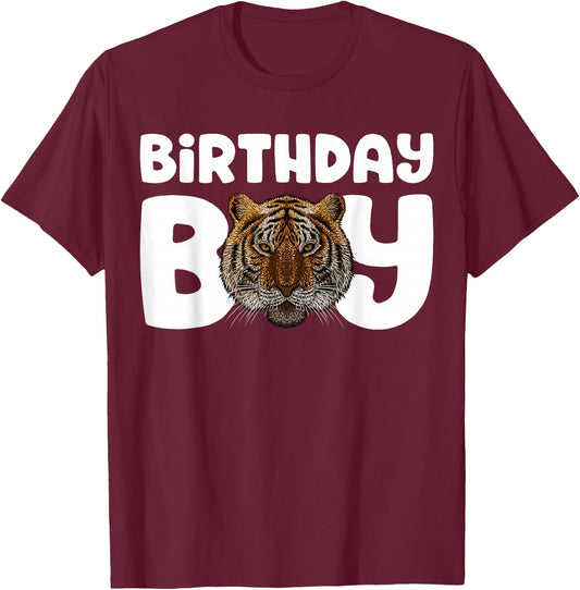 Tiger Birthday Boy Party Animal Kids Boys Tiger Birthday T-Shirt - T-Shirt | Maroon