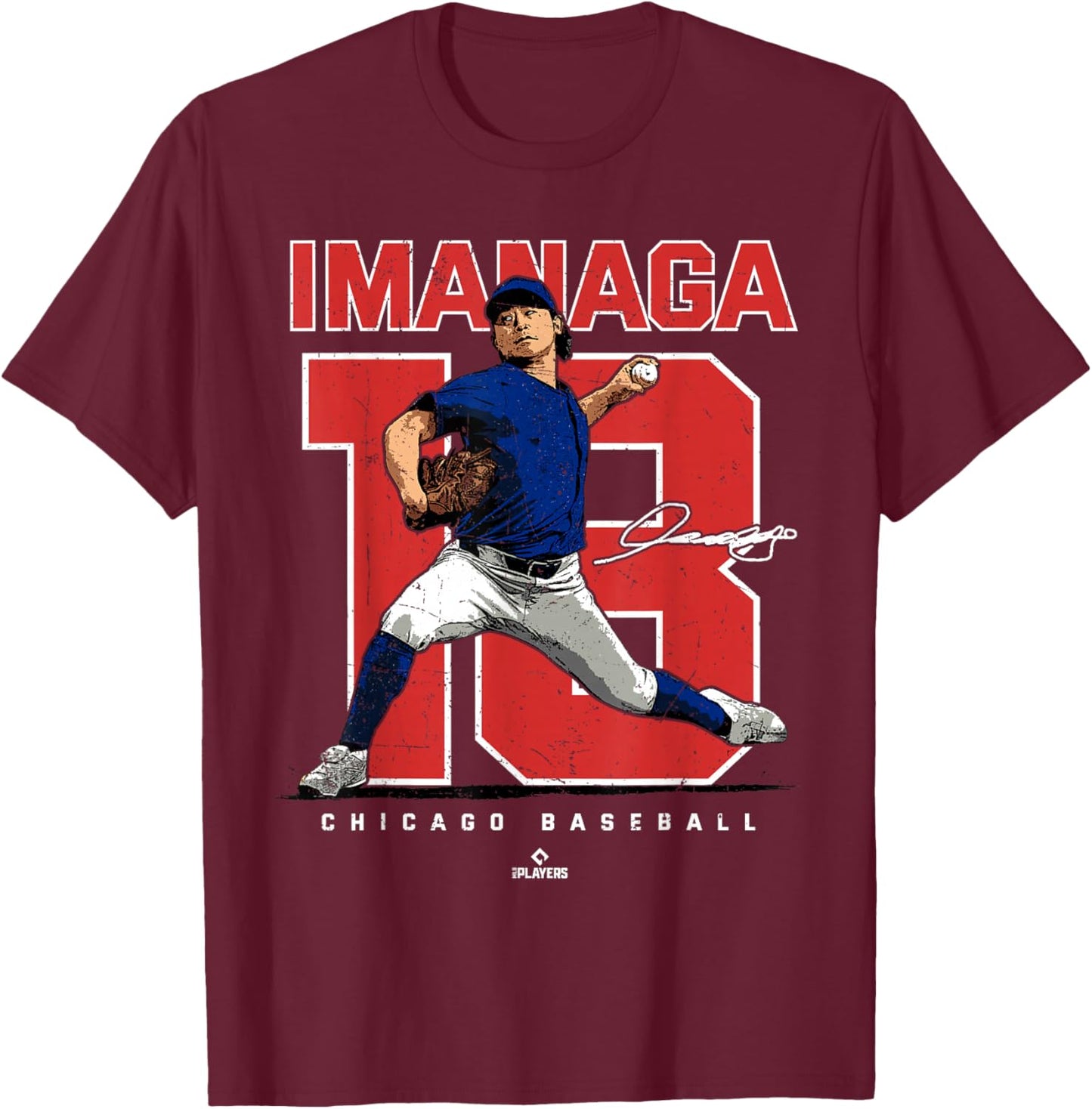 Number and Portrait Shota Imanaga Chicago MLBPA T-Shirt - T-Shirt | Maroon