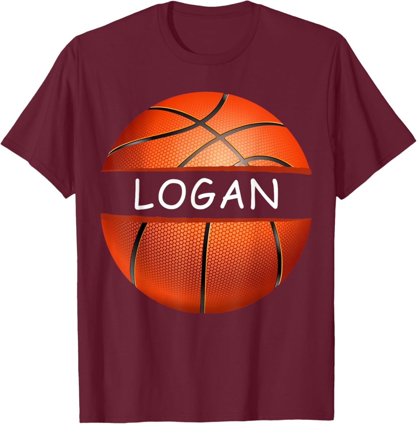 Novelty Personalized Name Logan Sports Basketball T-Shirt - T-Shirt | Maroon