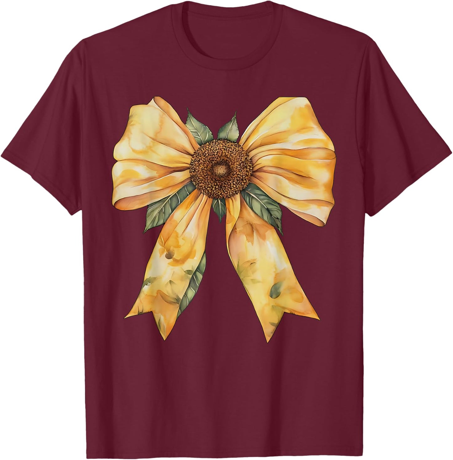 Yellow Sunflower Coquette Bow Wildflower Floral Girls T-Shirt - T-Shirt | Maroon