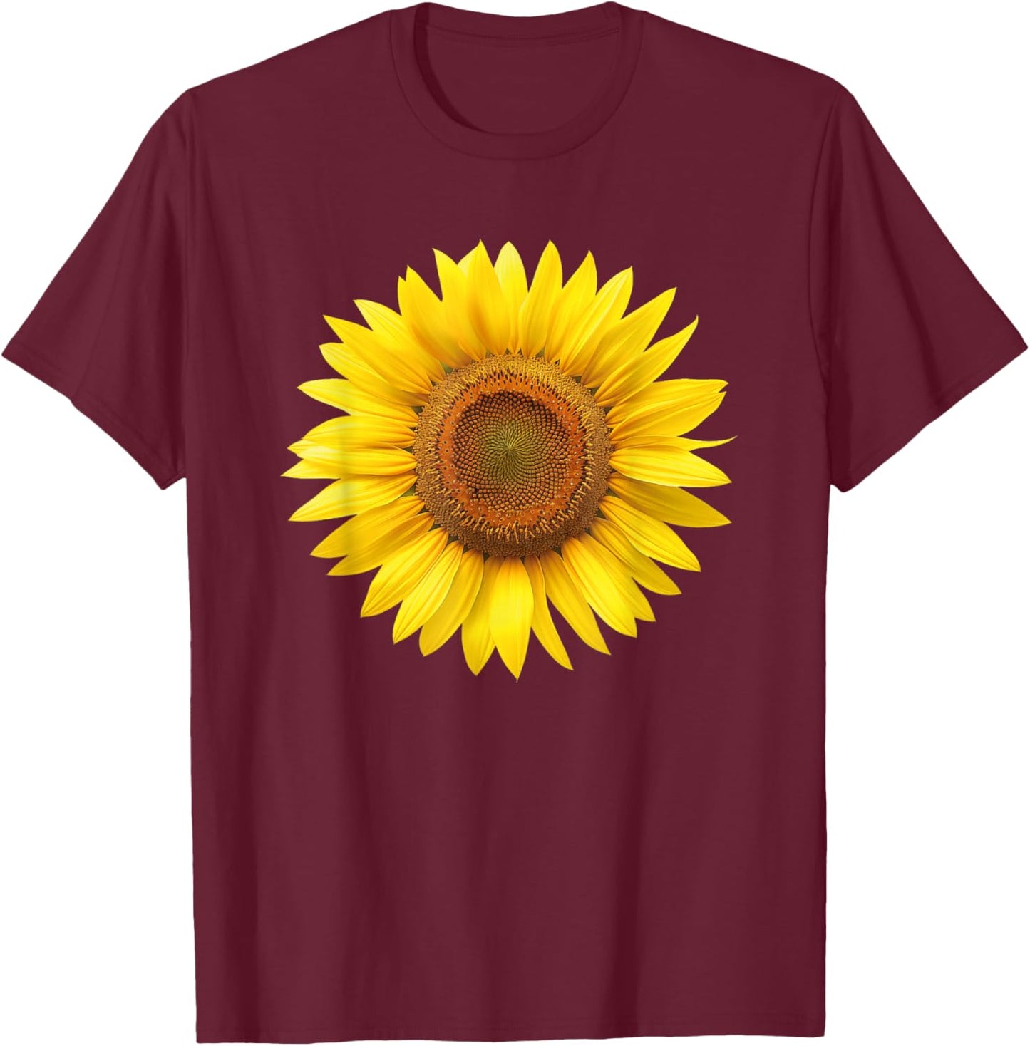 Yellow Sunflower Floral Flower T-Shirt - T-Shirt | Maroon
