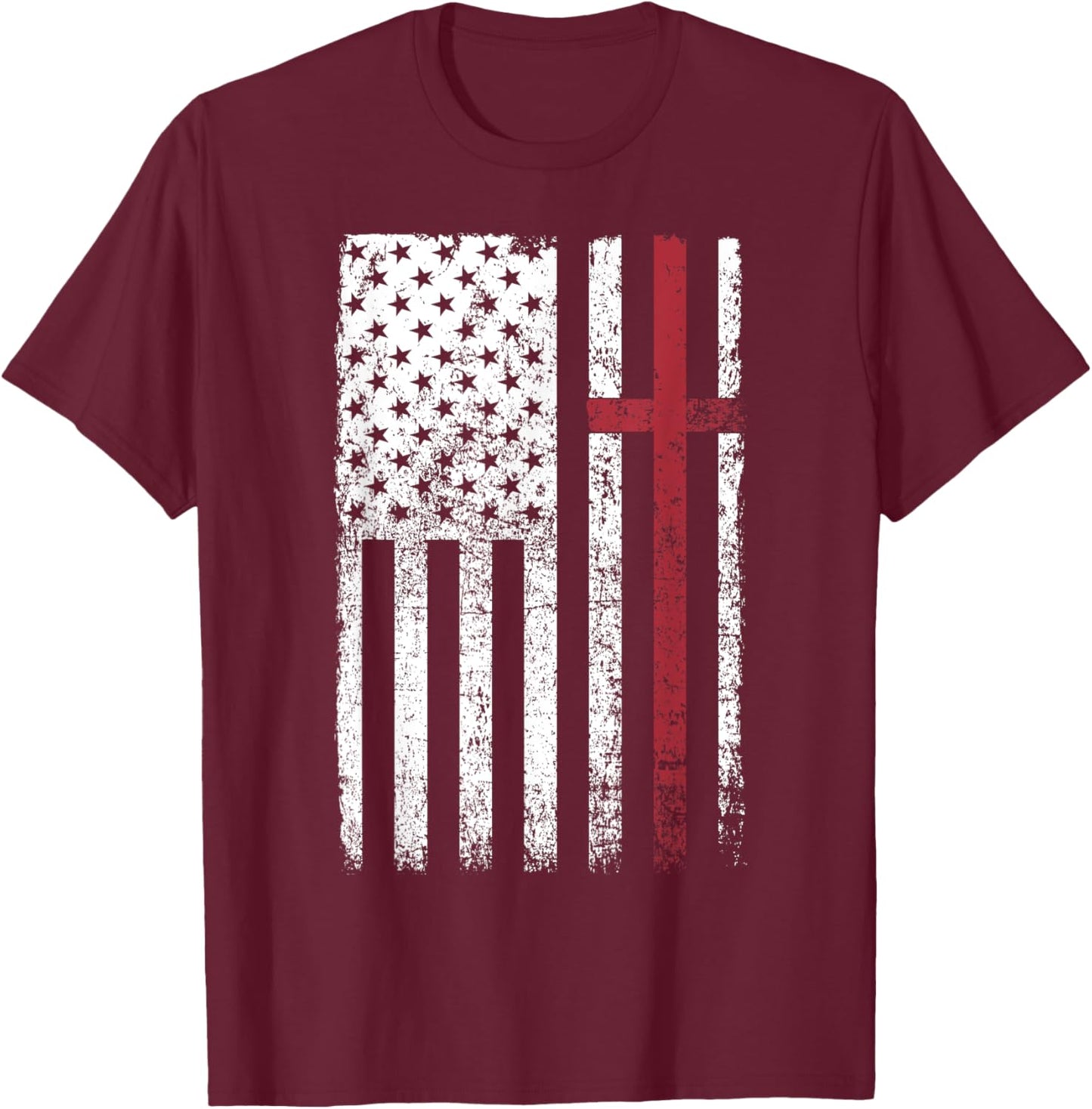 Christian US - USA Flag American Christ - Cross T-Shirt - T-Shirt | Maroon