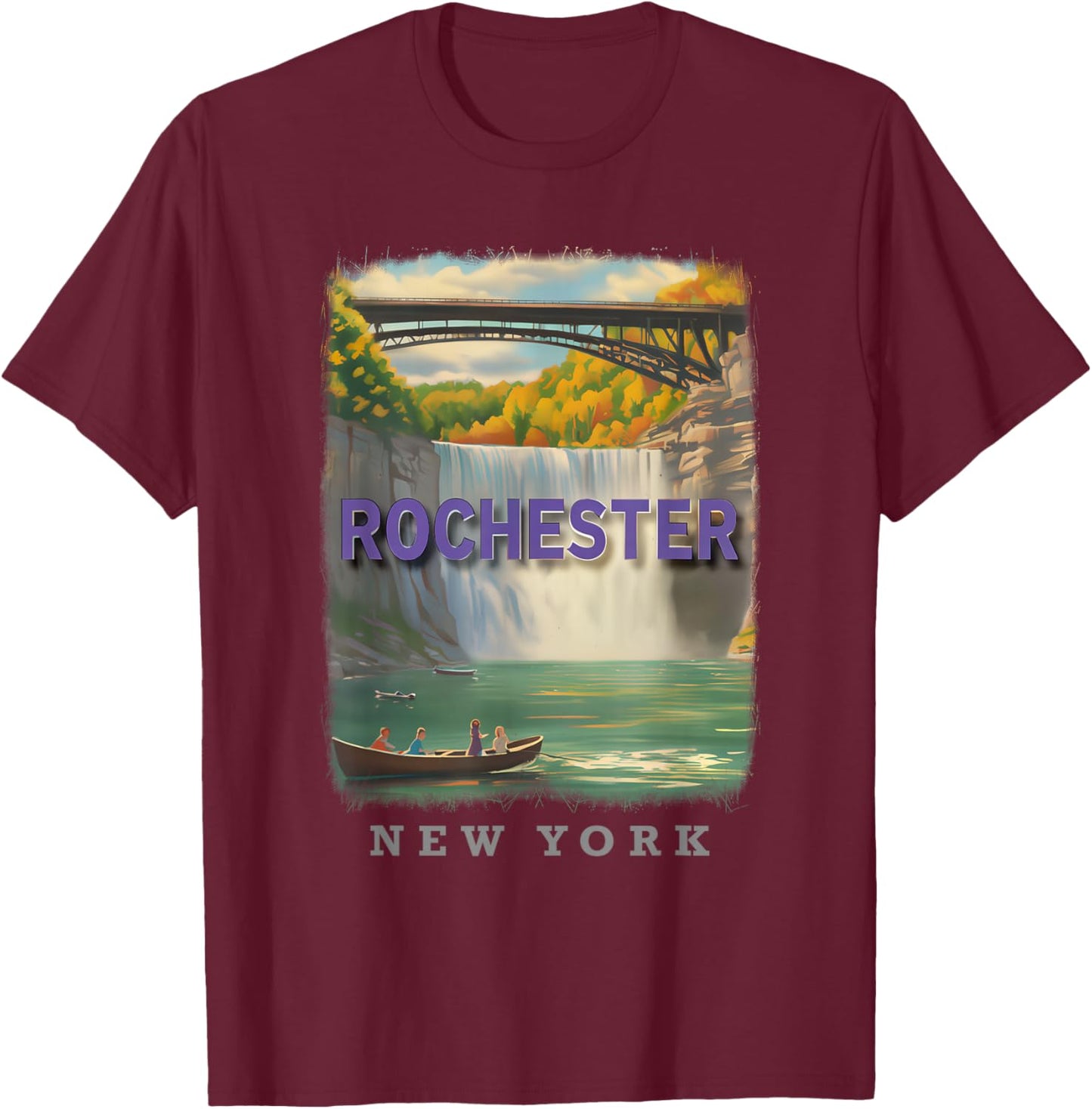 Rochester New York NY Waterfront Charm SD067 T-Shirt - T-Shirt | Maroon