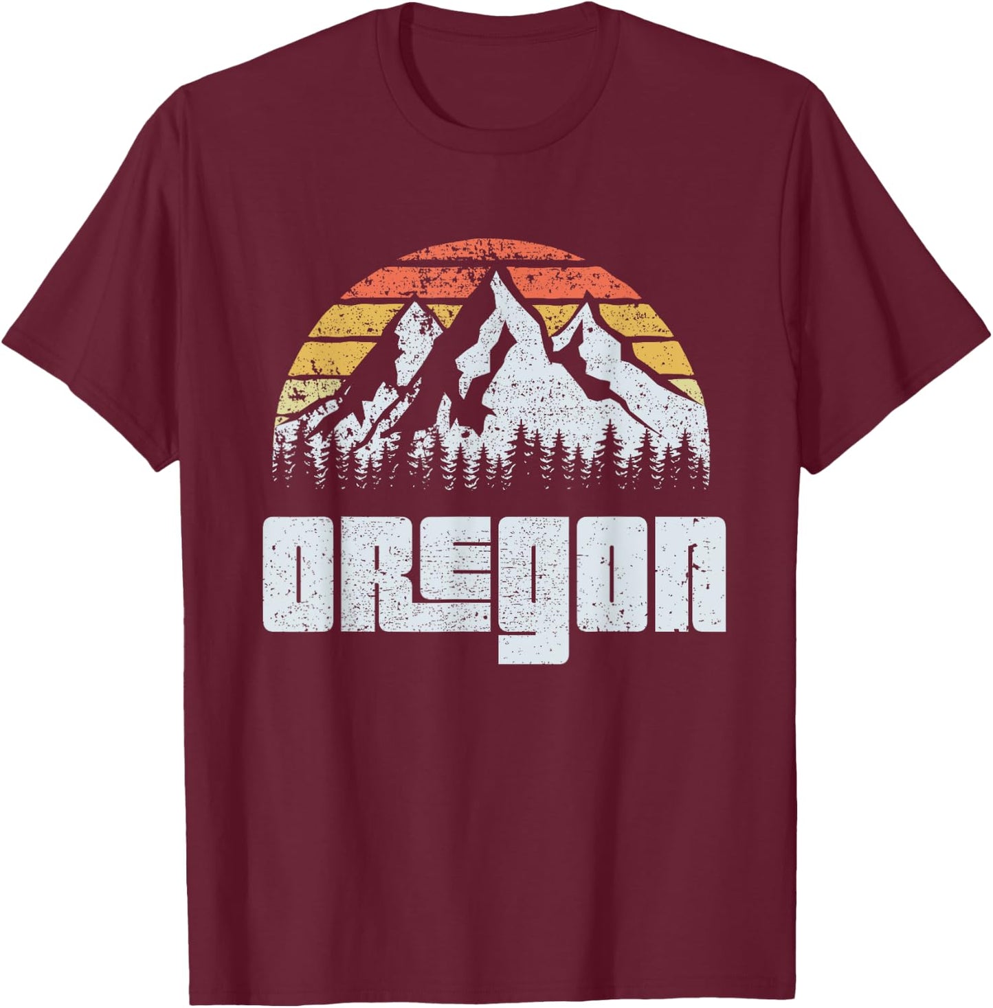 Vintage Oregon Mountains State Nature Sun Retro T Shirt T-Shirt - T-Shirt | Maroon