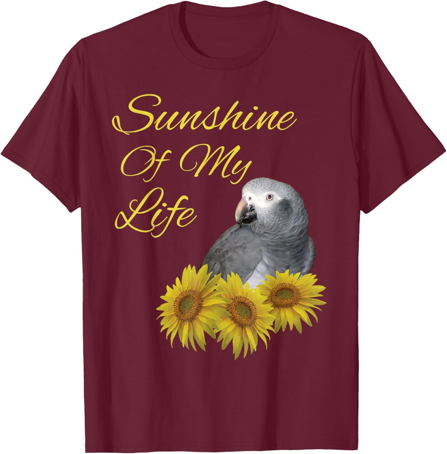 Timneh African Grey Parrot Sunshine Sunflower T-Shirt - T-Shirt | Maroon