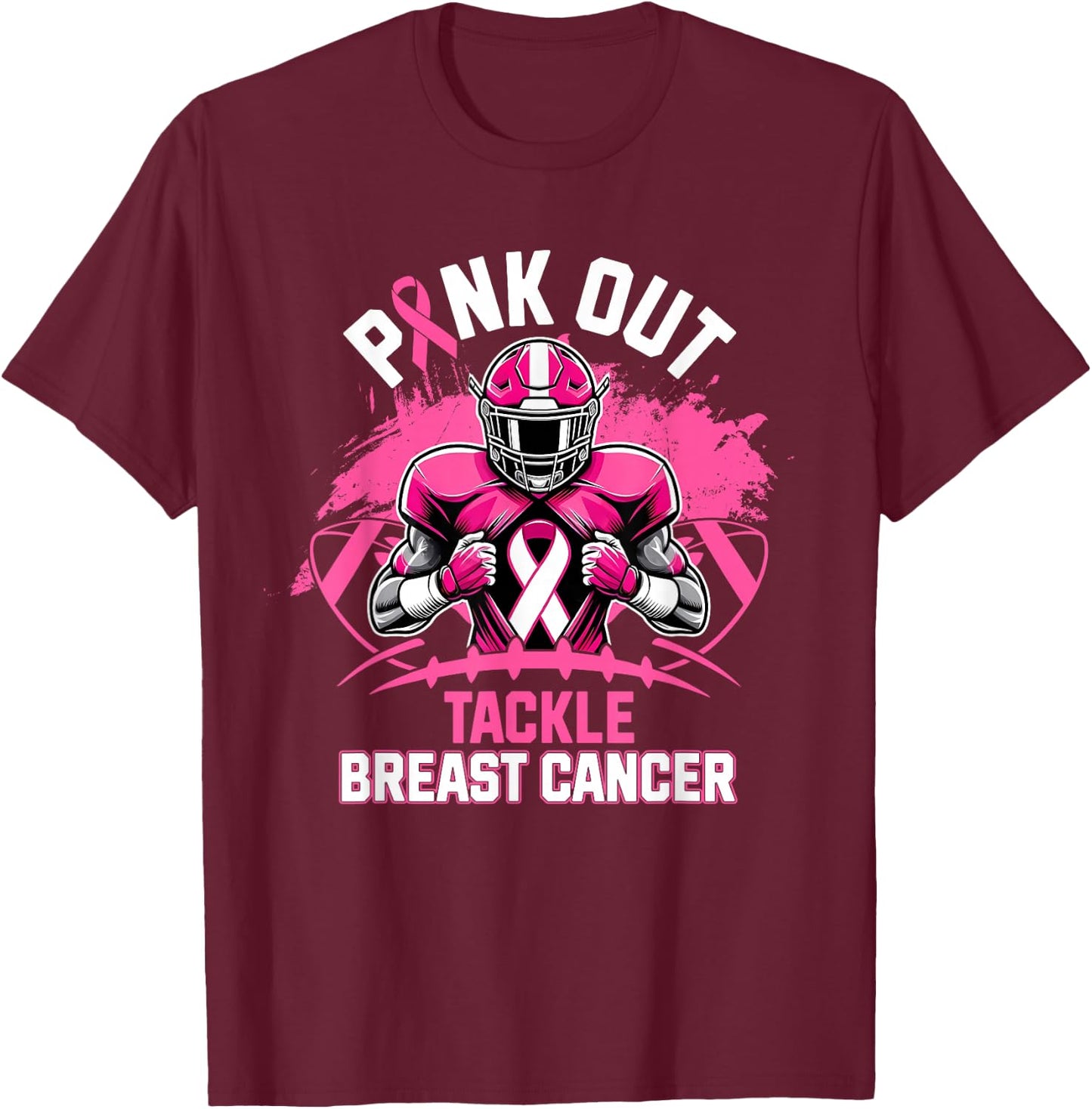 Pink Out Tackle Breast Cancer Awareness Football Pink Ribbon T-Shirt - T-Shirt | Maroon