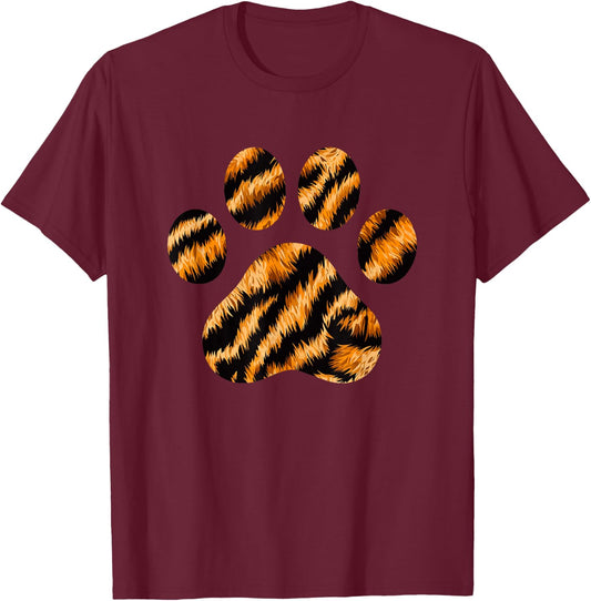 Animal Print Paw Tiger T-Shirt - T-Shirt | Maroon