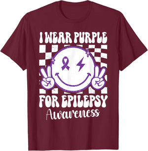 I Wear Purple For Epilepsy Awareness Smile Face Epilepsy T-Shirt - T-Shirt | Maroon