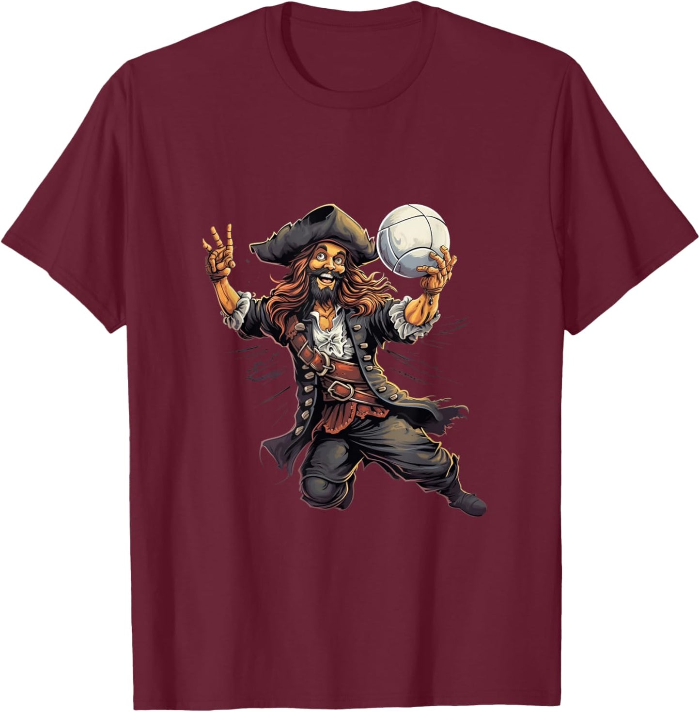 Pirate Volleyball Player Buccaneer Sport T-Shirt - T-Shirt | Maroon