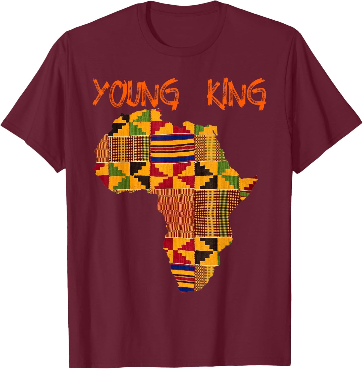 Boys African Kente Print Little Kids with King Kente T-Shirt - T-Shirt | Maroon