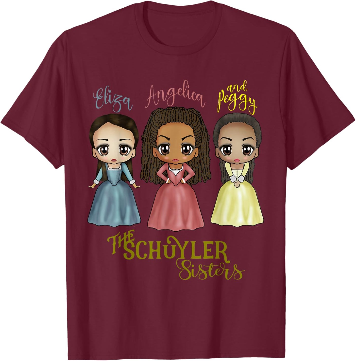 Schuyler Sisters - Kawaii Art by Mary Layton T-Shirt - T-Shirt | Maroon