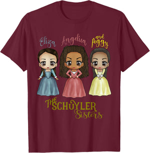 Schuyler Sisters - Kawaii Art by Mary Layton T-Shirt - T-Shirt | Maroon