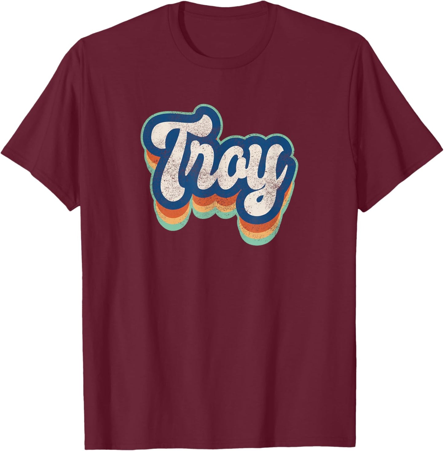 Troy First Name Boy Vintage Style 70s 80s Personalized T-Shirt - T-Shirt | Maroon