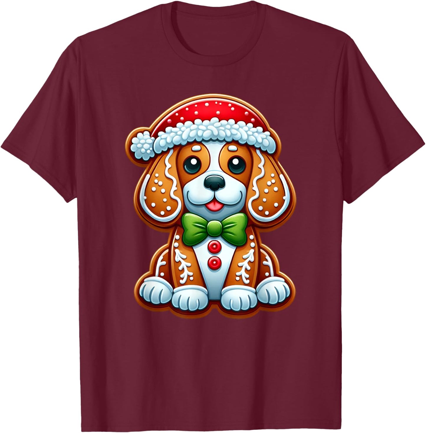 Funny Gingerbread Man Beagle Christmas Dog Kids T-Shirt - T-Shirt | Maroon