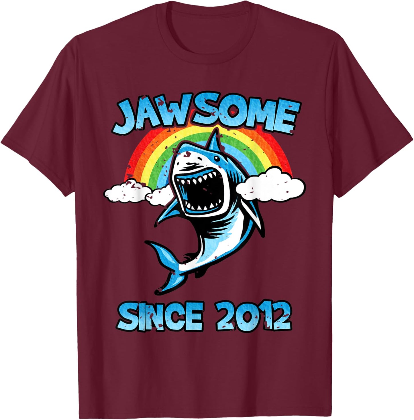Jawsome Since 2012 Happy Shark 7 Birthday Gift T-Shirt - T-Shirt | Maroon