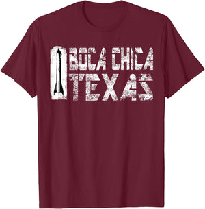 Boca Chica Texas Starship Retro White T-Shirt - T-Shirt | Maroon