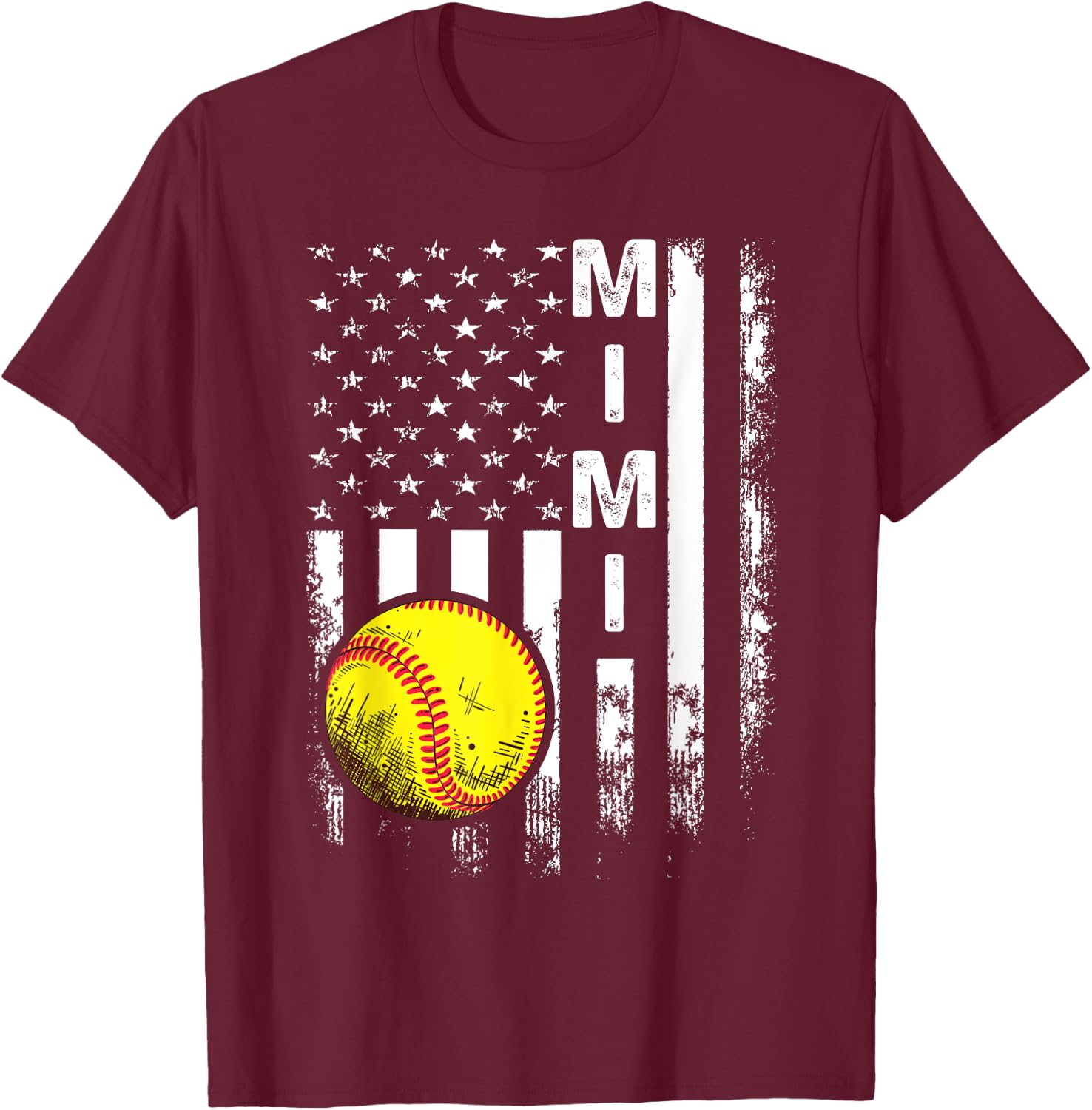 Softball Mimi America Flag Men Women Vintage Christmas T-Shirt - T-Shirt | Maroon