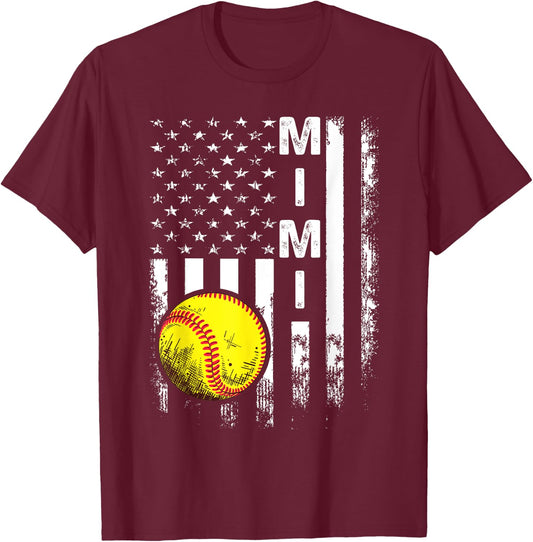 Softball Mimi America Flag Men Women Vintage Christmas T-Shirt - T-Shirt | Maroon