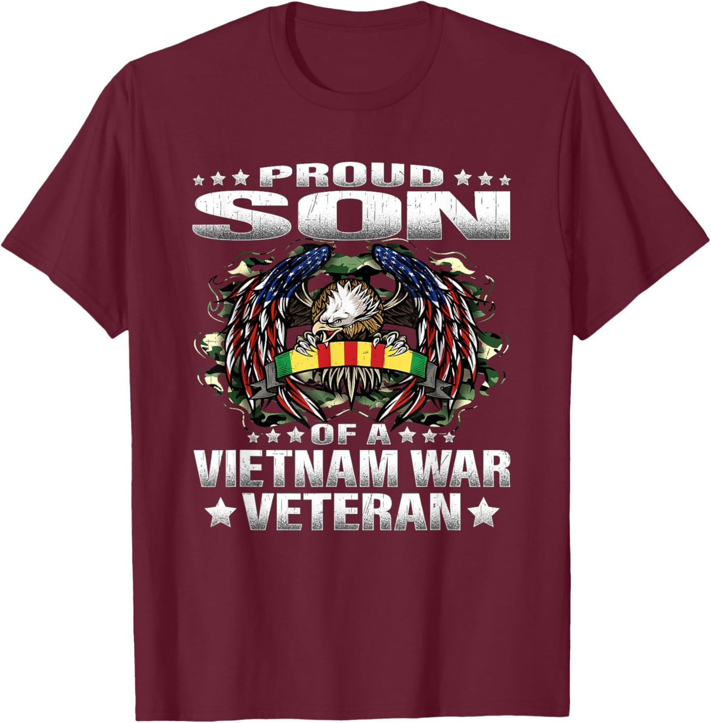Proud Son Of A Vietnam War Veteran Military Vet's Child Gift T-Shirt - T-Shirt | Maroon