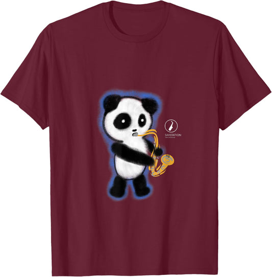 Panda Playing Saxophone T-Shirt - T-Shirt | Maroon