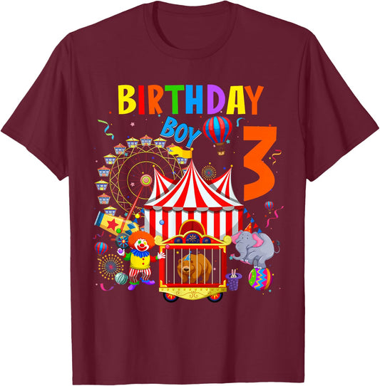 Children's 3rd Birthday Boy Themes 3 Years Old Circus T-Shirt - T-Shirt | Maroon