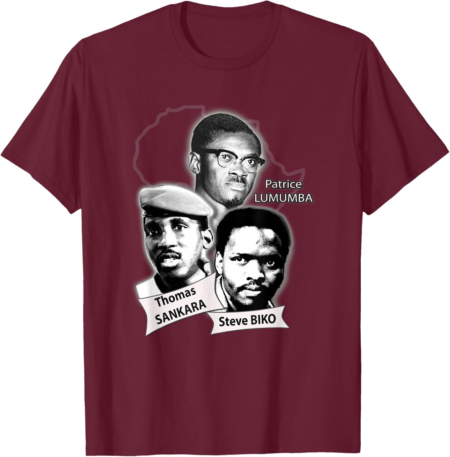 Patrice Lumba, Thomas Sankara, Steve Biko T-Shirt - T-Shirt | Maroon