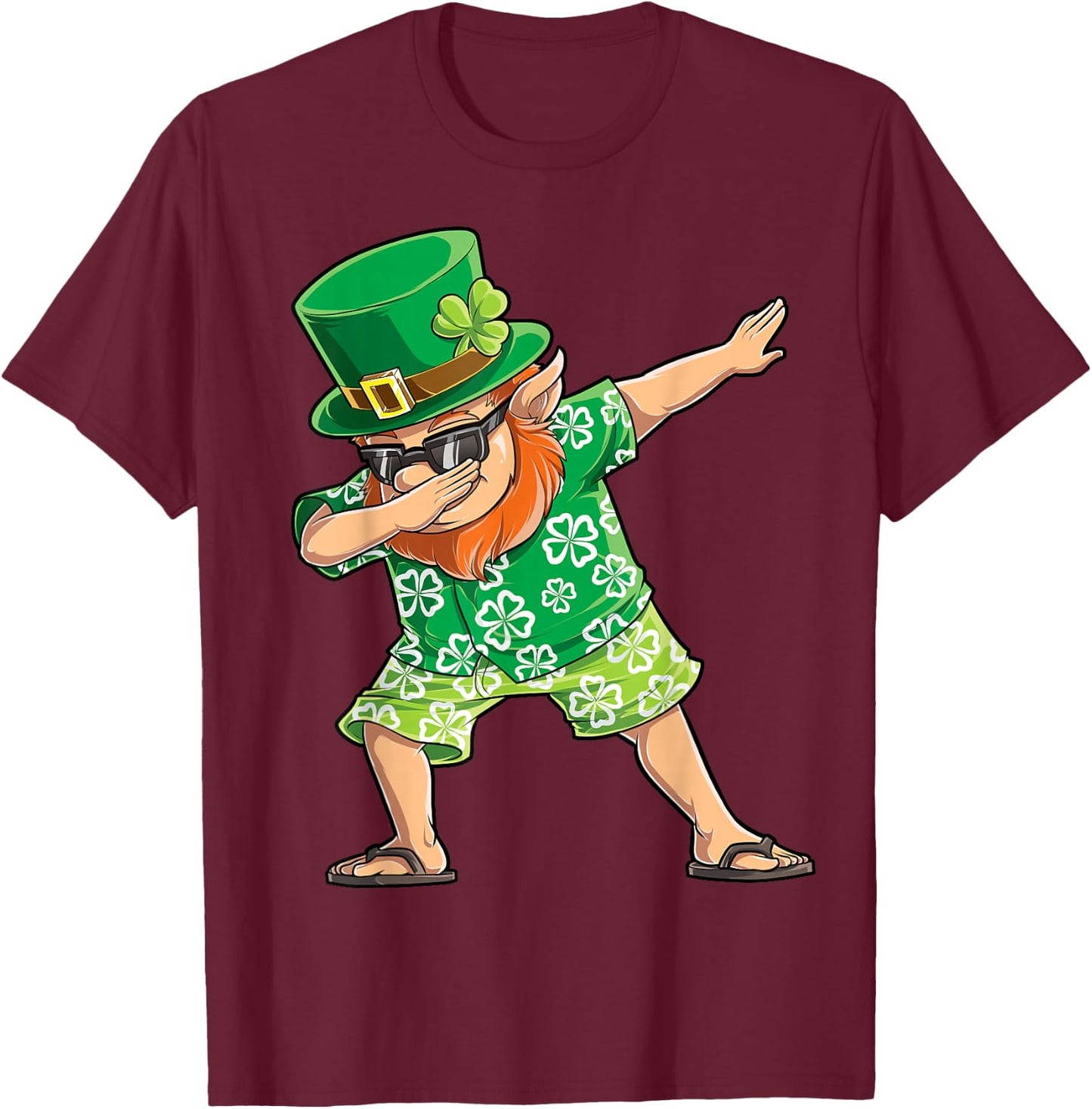 Dabbing Leprechaun St Patricks Day Boys Men Hawaiian Surfing T-Shirt - T-Shirt | Maroon
