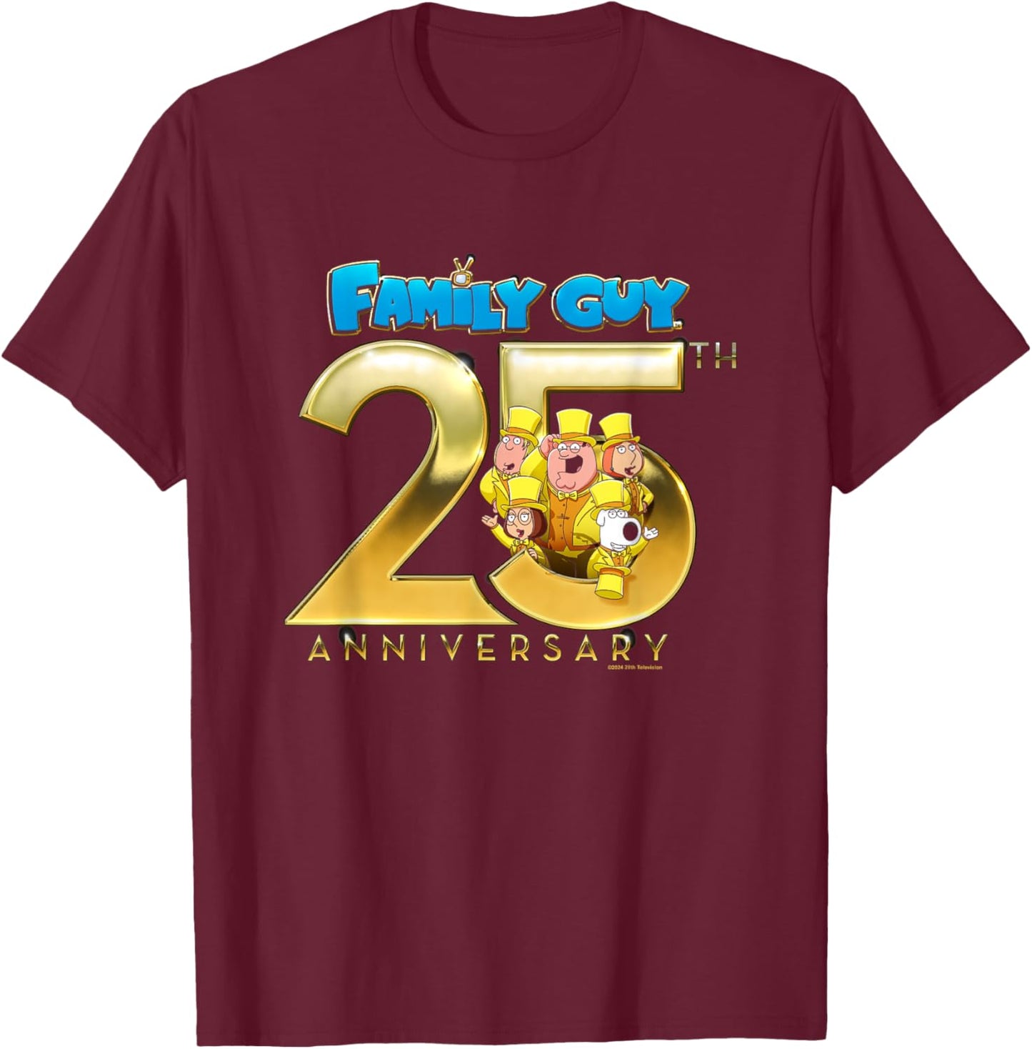 Family Guy 25th Anniversary Griffin Family Group Shot T-Shirt - T-Shirt | Maroon